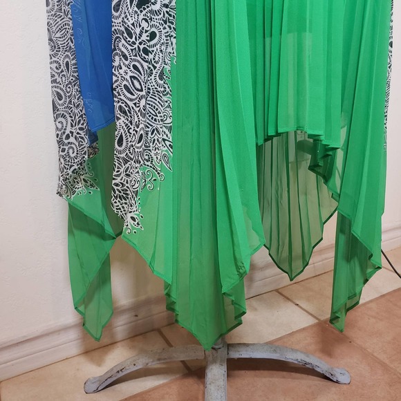 Max and Cleo Dress 10 Accordion Pleat Blue Green Racerback - Picture 6 of 10